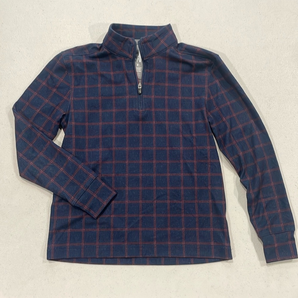 Boys Johnnie-o half zip pullover, blue/red, size 6